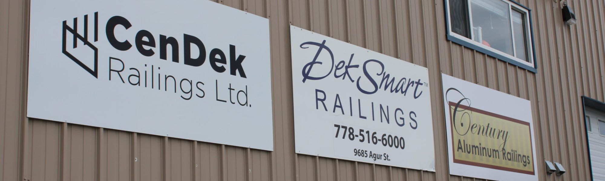 CenDek, Century, DekSmart Logos on Exterior of building