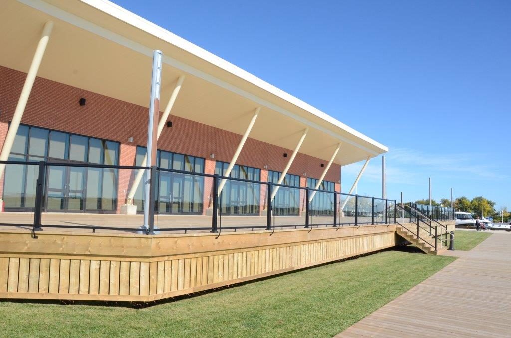 Yacht Club clubhouse with glass rail system