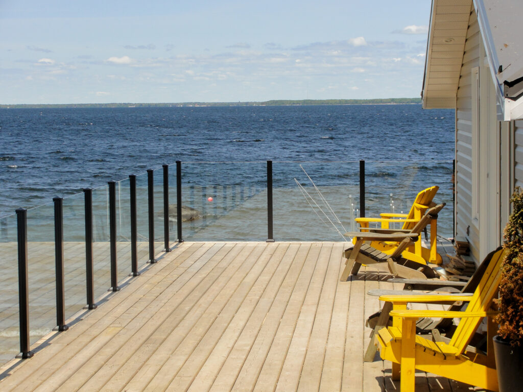 Glass railings on an oceanfront deck